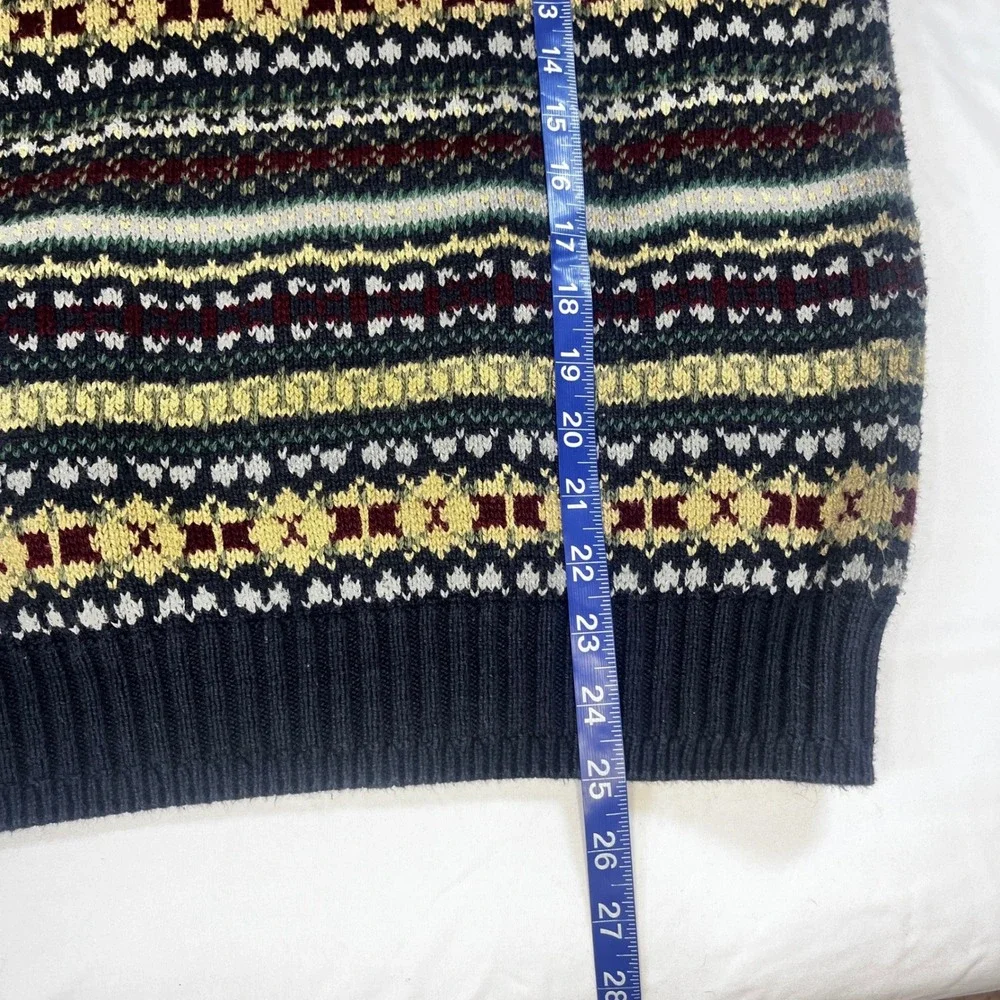 Vintage 90s Adult Large Fair Isle Cotton‎ Sweater Made in USA Navy Green Preppy